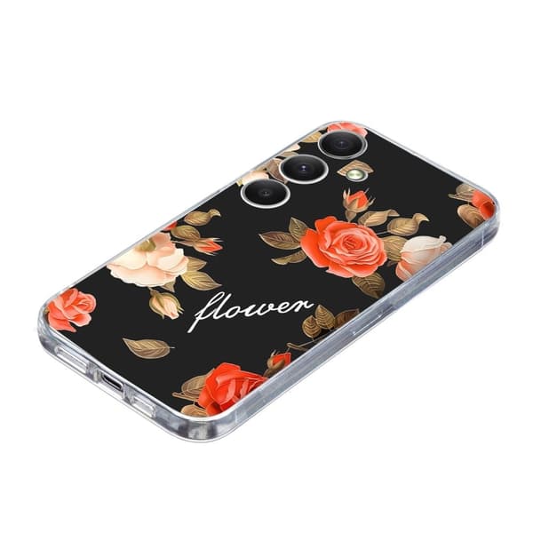 Vibe Samsung Galaxy S24 -kansi - Musta Tausta Kukkia Black