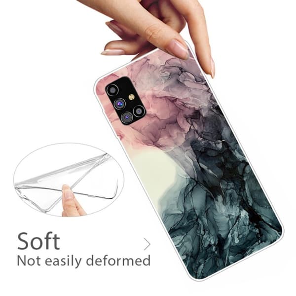 Marble Samsung Galaxy M51 Etui - Pale Pink og Grønn Klinkekule Multicolor