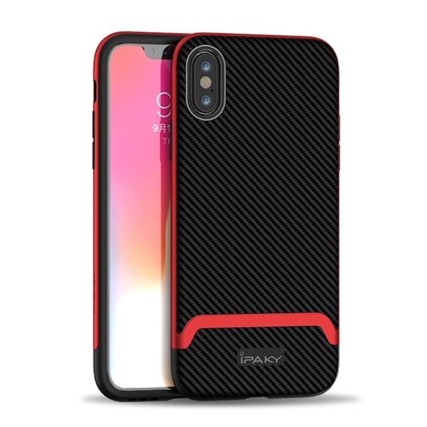 IPAKY iPhone 9 Plus mobilskal plast silikon kolfibertextur - Svart och röd multifärg