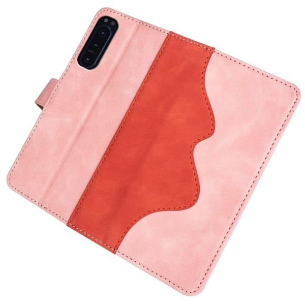 Two-color Leather Läppäkotelo For Sony Xperia 5 II - Pinkki Pink