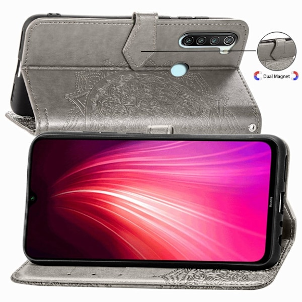 Mandala Xiaomi Redmi Note 8T Flip kotelot - Harmaa Silver grey