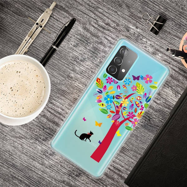Deco Samsung Galaxy A73 Etui - Kat og Farverig Træ Multicolor