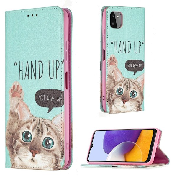 Wonderland Samsung Galaxy A22 5G Läppäkotelo - Kissa Multicolor