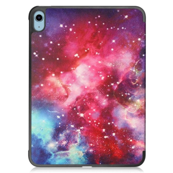 Tri-fold stander etui iPad 10.9 (2022) Pattern Printing Anti-fall Anti-wear Folio Flip Vegansk Læder Tablet Cover - Stjernehimmel Multicolor