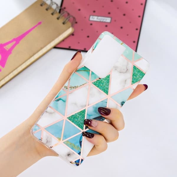 Marble Samsung Galaxy S21 Ultra Etui - Hvit / Cyan Green
