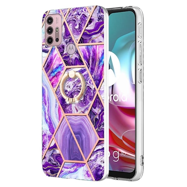 Marble Patterned Suojakuori With Ring Holder For Motorola Moto G30 - Tumma Violetti Purple