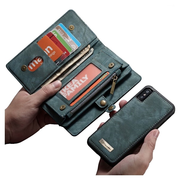 CASEME iPhone Xs Max splitlæderetui i vintagestil - Blå Blue