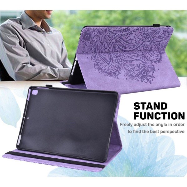 Imprinted Flower Læder Etui til Lenovo Tab M10 FHD Plus - Lilla Purple