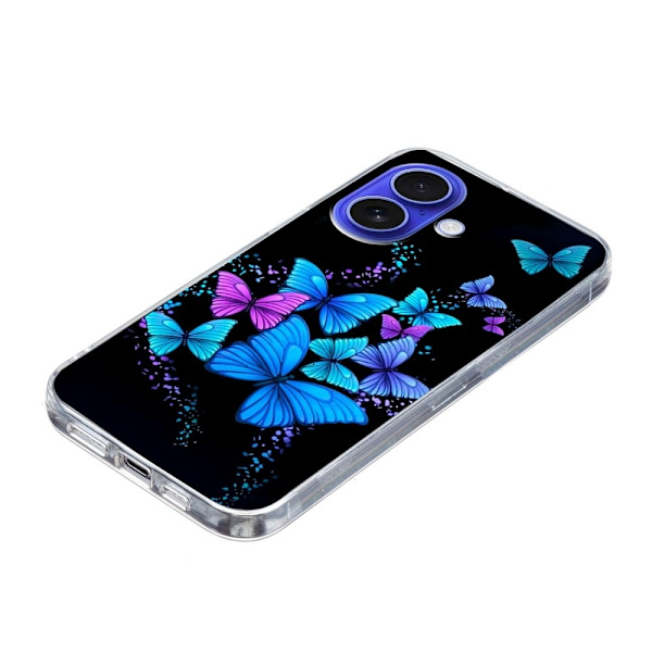 Vibe iPhone 16 Plus cover - Farverige Sommerfugle Blue