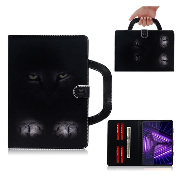 Lenovo Tab M10 FHD Plus Hand- Held Mønstret Lær Etui - Mysterious Katt Black