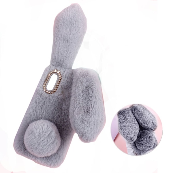Fluffy Rabbit Samsung Galaxy A20e skal - Silver/Grå Silvergrå