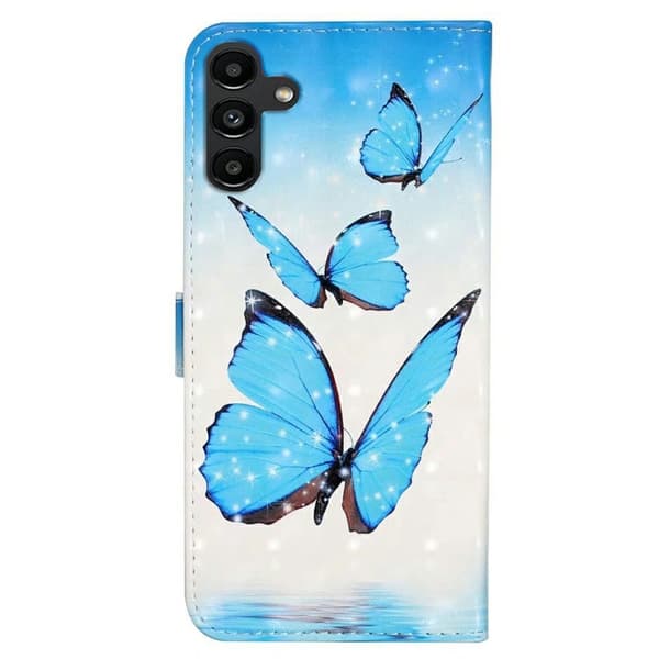 Samsung Galaxy S24 FE Case 3D Pattern Printed Leather Phone Cover Kortholder - Tre Sommerfugle Blue