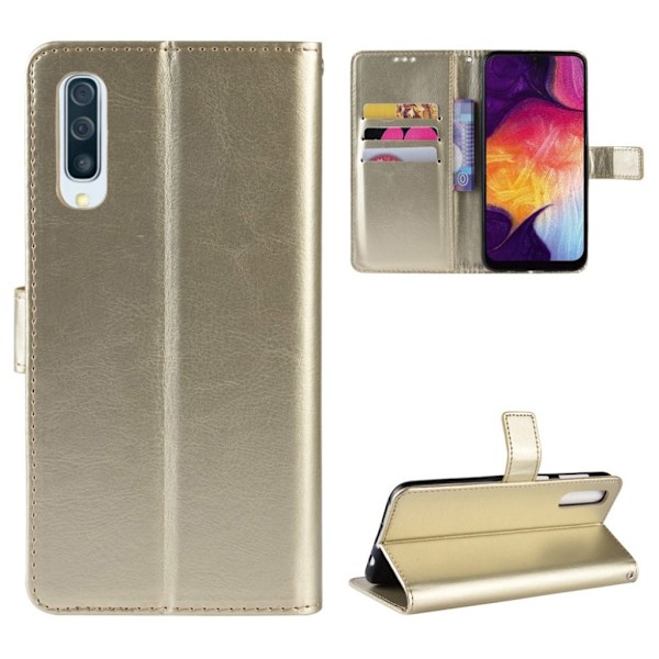 Crazy Horse Samsung Galaxy A50 læder etui - Guld Gold