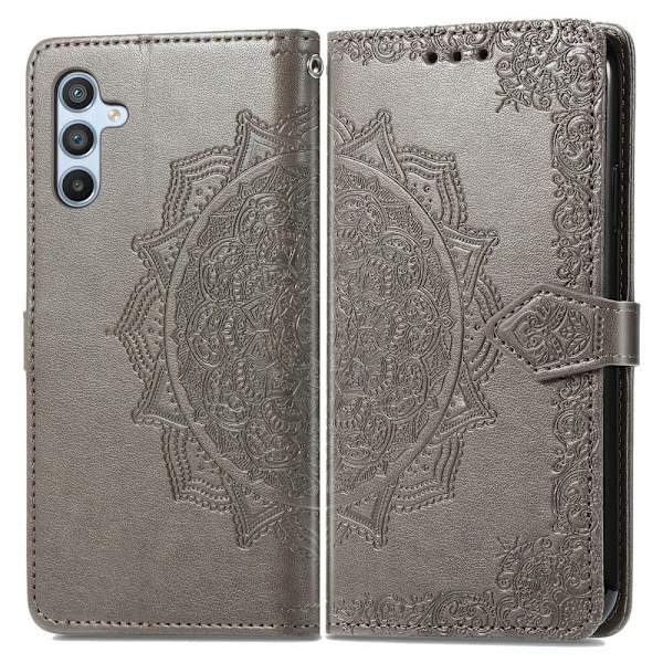 Mandala Samsung Galaxy A56 nahkakotelo - Harmaa Silver grey