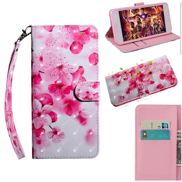 Samsung Galaxy A50 läderfodral med mönster - Levande Blommor Rosa