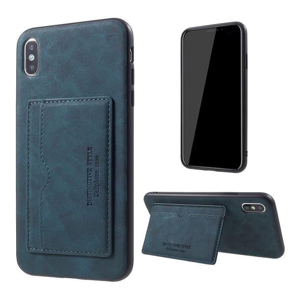 iPhone Xs Max etui i læder med kickstand - Blå Blue