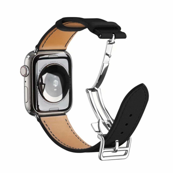 äkta läder silver spänne klockarmband för Apple Watch Series 6 / Svart