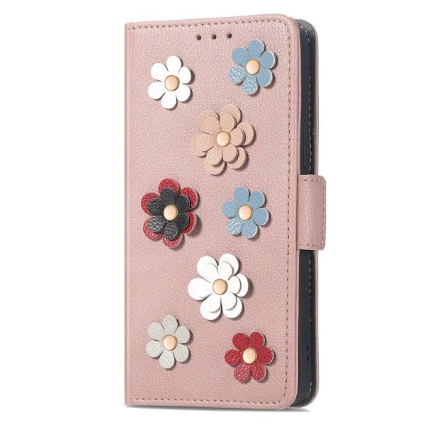 Blødt Samsung Galaxy A33 5G læderetui med blomsterdekoration - Pink Pink