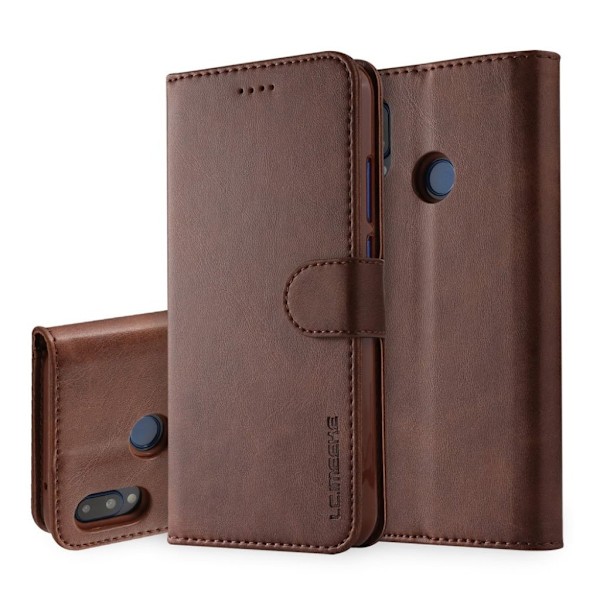 LC.IMEEKE Huawei P20 Lite mobiletui i kunstlæder med stativ og lommer - Kaffe Brown