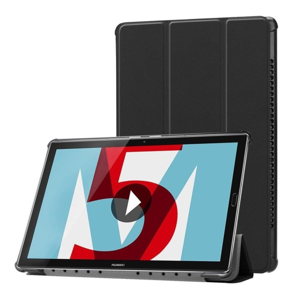 Huawei MediaPad M5 10 tre-fold folio PU læder flip etui - Sort Black