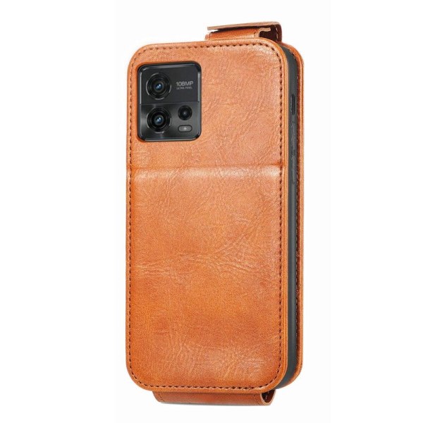 Vertical Flip Phone Fodral med Zipper till Motorola Moto G72 - Brun Brun