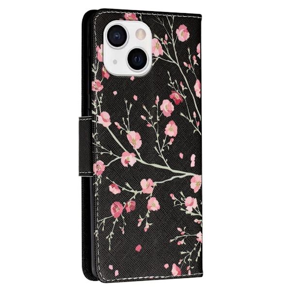 Wonderland iPhone 14 Plus flip etui - Sort / Rød Blomst Black