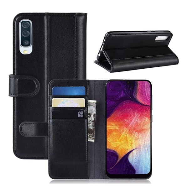 Samsung Galaxy A50 ægte split læderetui - Sort Black