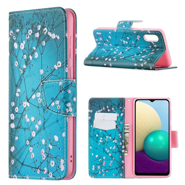 Wonderland Samsung Galaxy A02 flip-etui - Tre Med Blomster Blue
