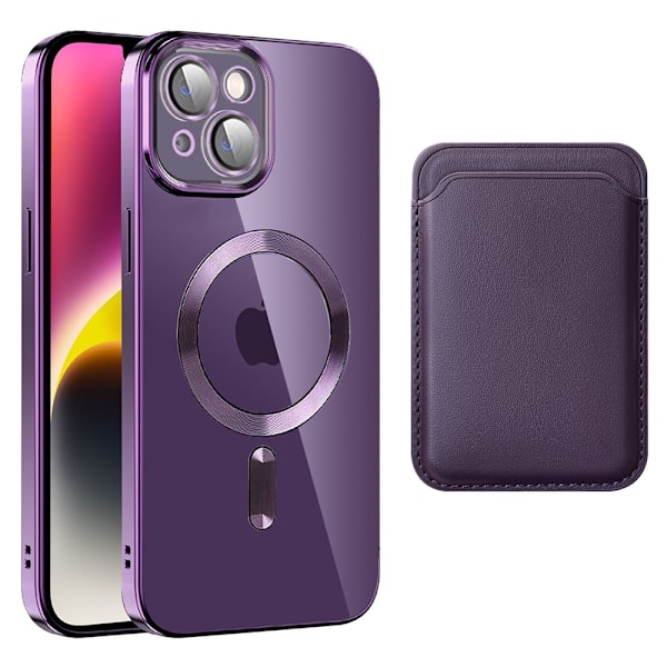 iPhone 14 Plus magnetisk bakdeksel med kortpose - Lilla Purple
