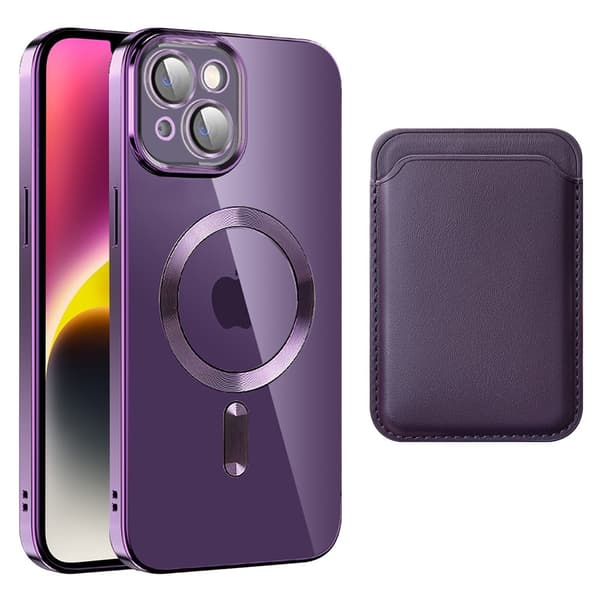 Magnetiskt bakstycke för iPhone 14 Plus med kortpåse - Lila Lila