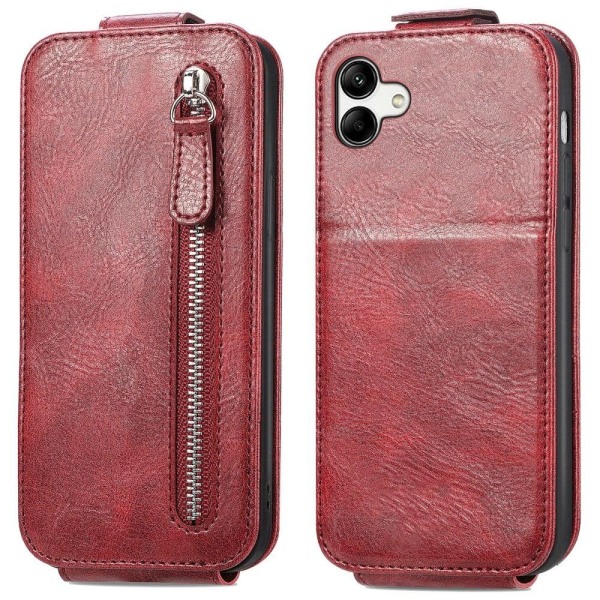 Vertical Flip Phone Suojakotelo With Zipper For Samsung Galaxy A04 - Punainen Red