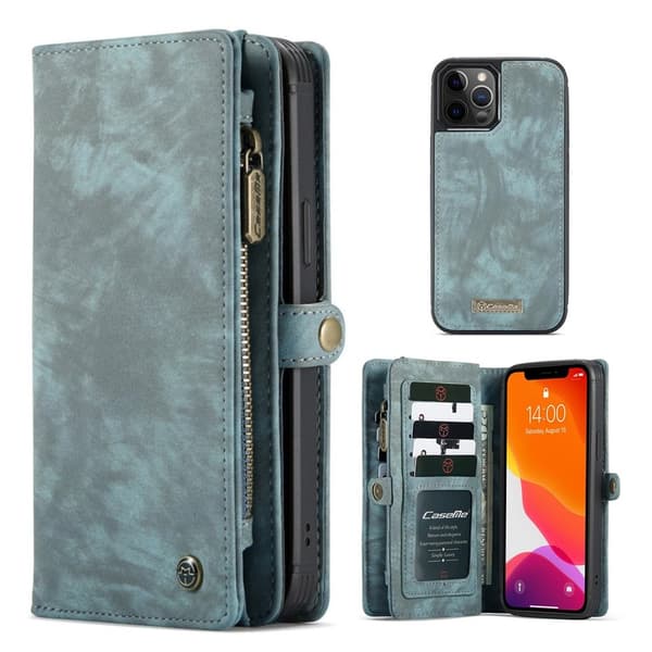CaseMe iPhone 12 Pro Max etui med lynlås & pung - Blå Blue