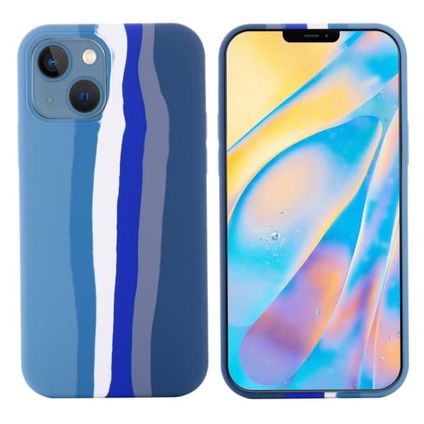 iPhone 15 regnbågsfärgat silikonskydd - Blå Blå