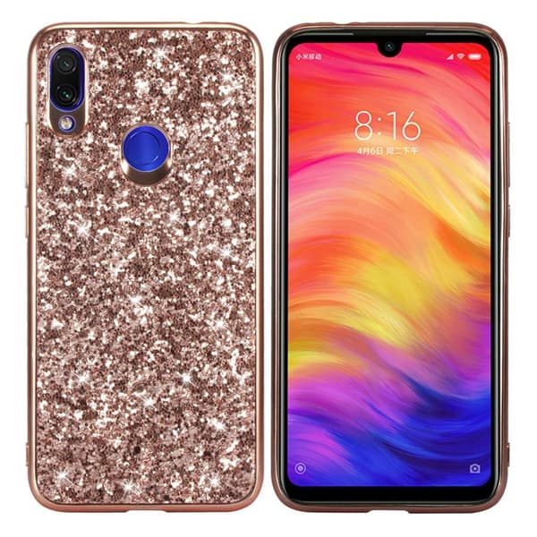 Glitter Xiaomi Redmi Note 7 deksel - Rose gull Pink