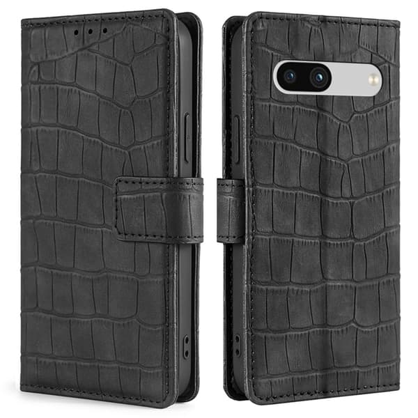Krokotiilin Nahkainen Läppäkotelo For Google Pixel 7a - Musta Black