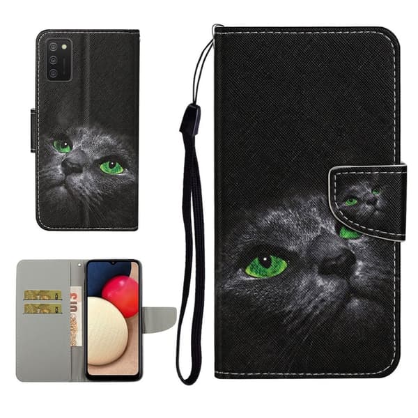 Wonderland Samsung Galaxy A02s Flippetui - Svart Katt Black