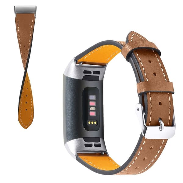 Fitbit Charge 4 / 3 urrem i ekte skinn - Brun Brown