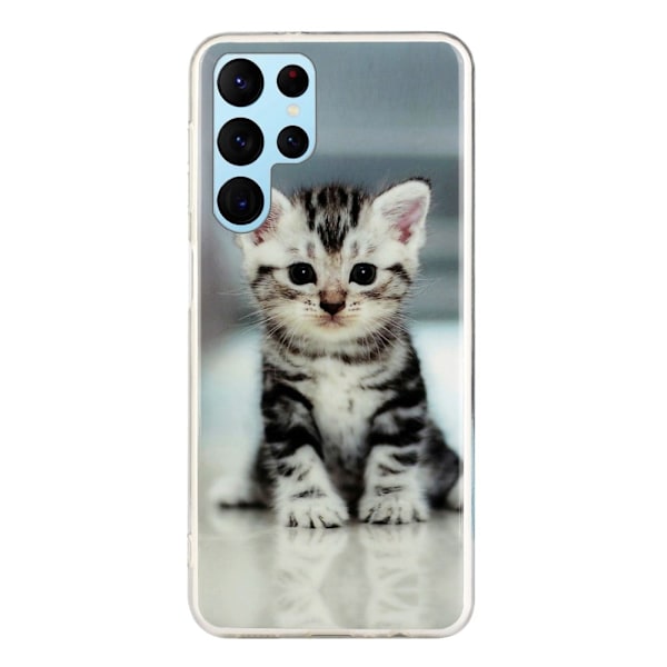 Deco Samsung Galaxy S22 Ultra Etui - Sød Kat Silver grey