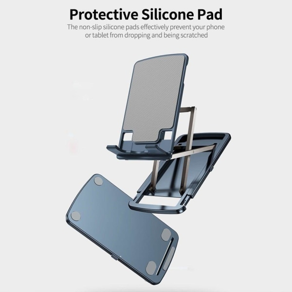 Universal aluminum foldable portable bracket for phone and table Silvergrå