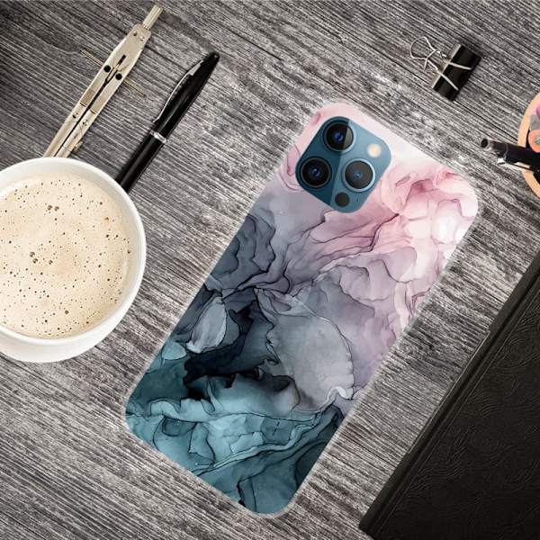 Marble iPhone 15 Pro Max Etui - Rose og Greyish Blåe Skyer Blue