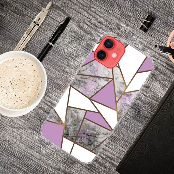 Marmormotiv iPhone 12 Mini skal - Lila / Vit / Grå Marmor multifärg