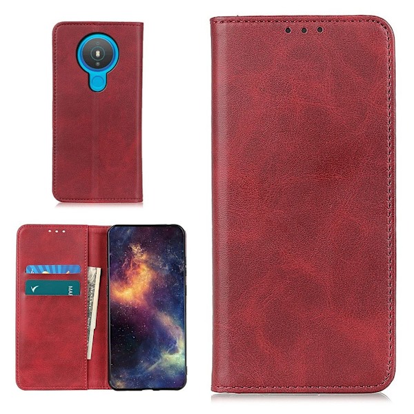 Wallet-style ægte Læder Flipcase til Nokia 1.4 - Rød Red