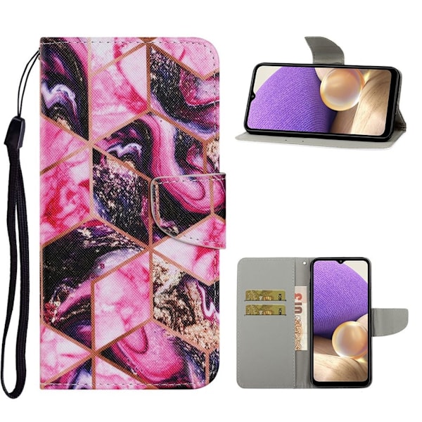 Wonderland Samsung Galaxy A32 Läppäkotelo - Punainen Geometric Pattern Multicolor