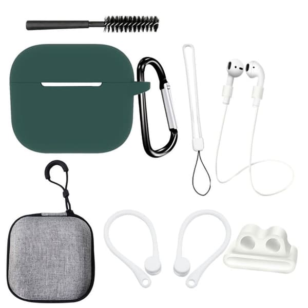AirPods 3 silikoneovertræk med tilbehørssæt - Sortliggrøn Green