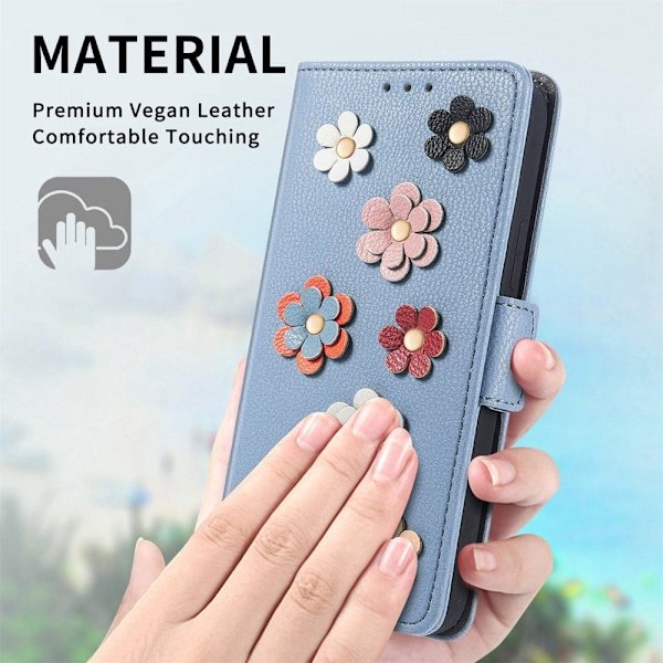 Mjukt läder OnePlus Nord 2T fodral med blomdekor - Blå Blå