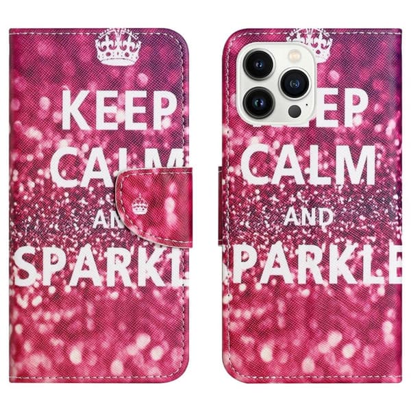 Wonderland iPhone 15 Pro flip etui - Bevar Roen Og Glitr Pink