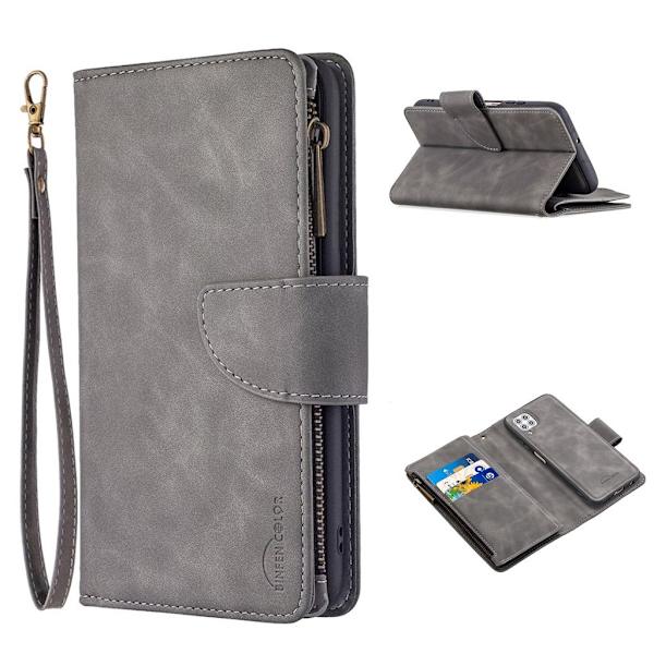 Premium Wallet Huawei P40 Lite / Nova 6 SE kotelot - Harmaa Silver grey