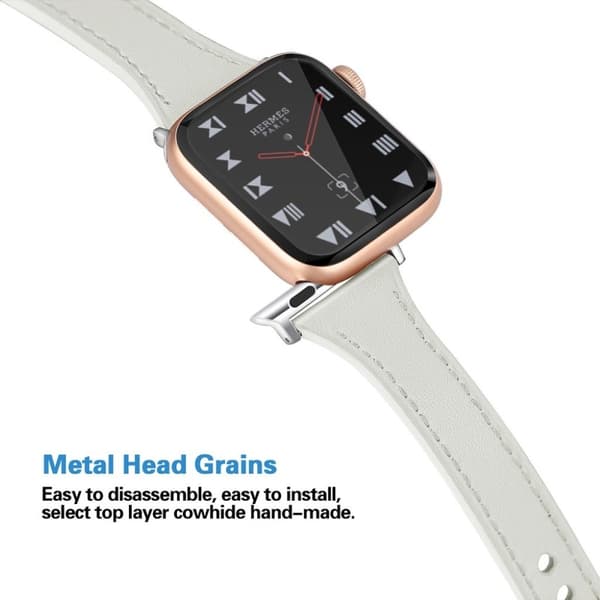 Apple Watch Series 5 44mm ægte læder Urrem - Hvid White