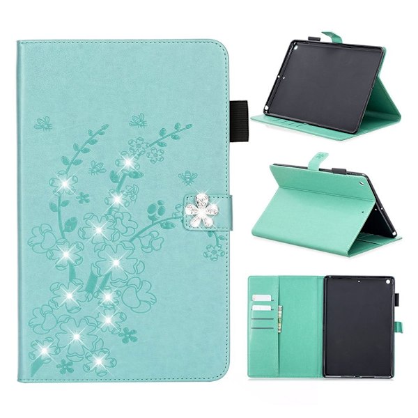 iPad 10.2 (2019) aftryk blomster brilliant læder flip etui - Blå Blue