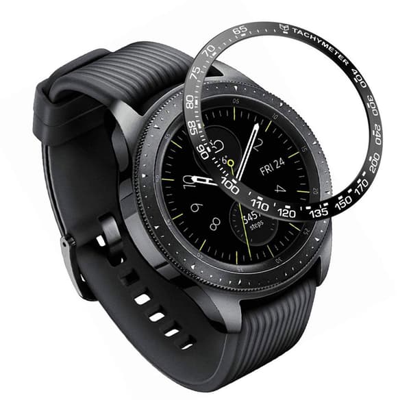 Samsung Galaxy Watch (42 mm) ringfodral i rostfritt stål - Svart Ring Vit Text Svart